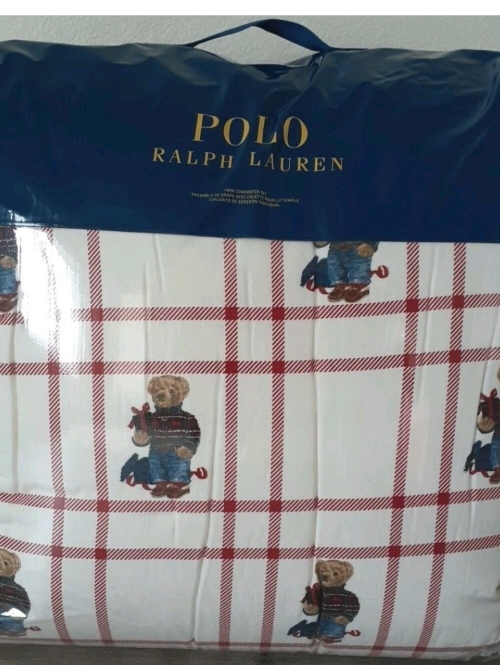 Polo Ralph Lauren Holiday Bear Collection Twin Comforter Set 1 Pillow Sham Rare